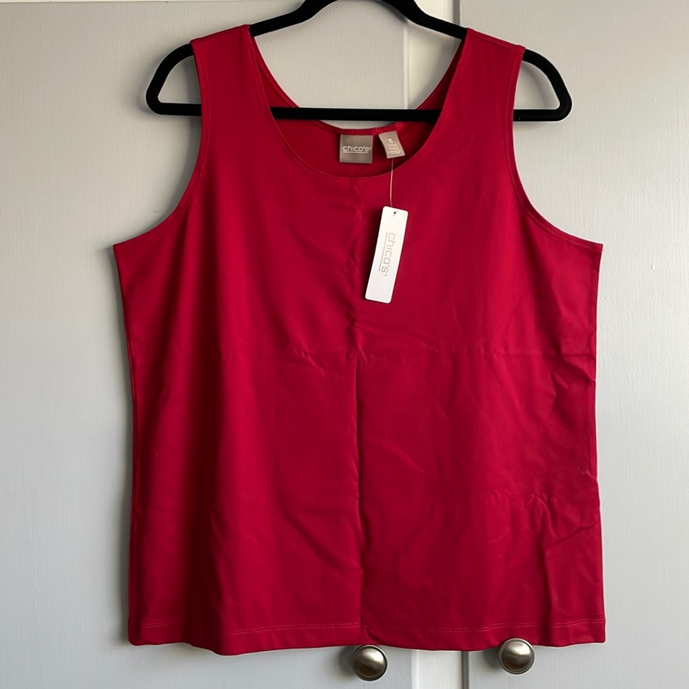 Chico's Microfeel Timeless Basic Knit Tank Razzie Red Size 3